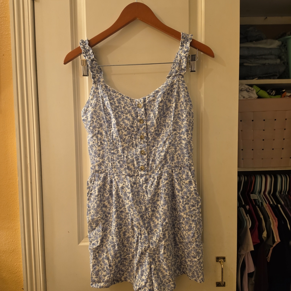 Aeropostale Blue and White Floral Romper